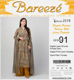 Bareezé UNSTITCHED LAWN DIGITAL PRINTED SERIES 25 volume D-1161