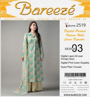 Bareezé UNSTITCHED LAWN DIGITAL PRINTED SERIES 25 volume D-1163