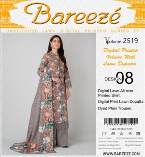 Bareezé UNSTITCHED LAWN DIGITAL PRINTED SERIES 25 volume D-1168