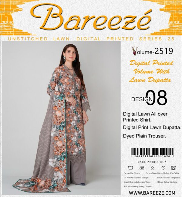 Bareezé UNSTITCHED LAWN DIGITAL PRINTED SERIES 25 volume D-1168