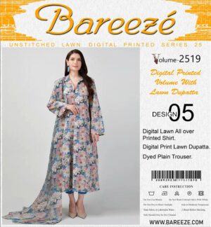 Bareezé UNSTITCHED LAWN DIGITAL PRINTED SERIES 25 volume D-1165