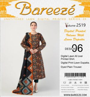 Bareezé UNSTITCHED LAWN DIGITAL PRINTED SERIES 25 volume D-1166