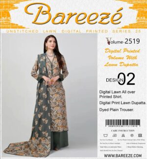 Bareezé UNSTITCHED LAWN DIGITAL PRINTED SERIES 25 volume D-1162